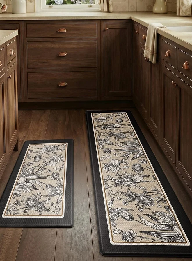 LUMI Ergonomic Anti-Fatigue Kitchen Floor Mats (Waterproof Cushioned Foam Rugs, Set of 2, 43x74cm and 43x150cm) rexhl