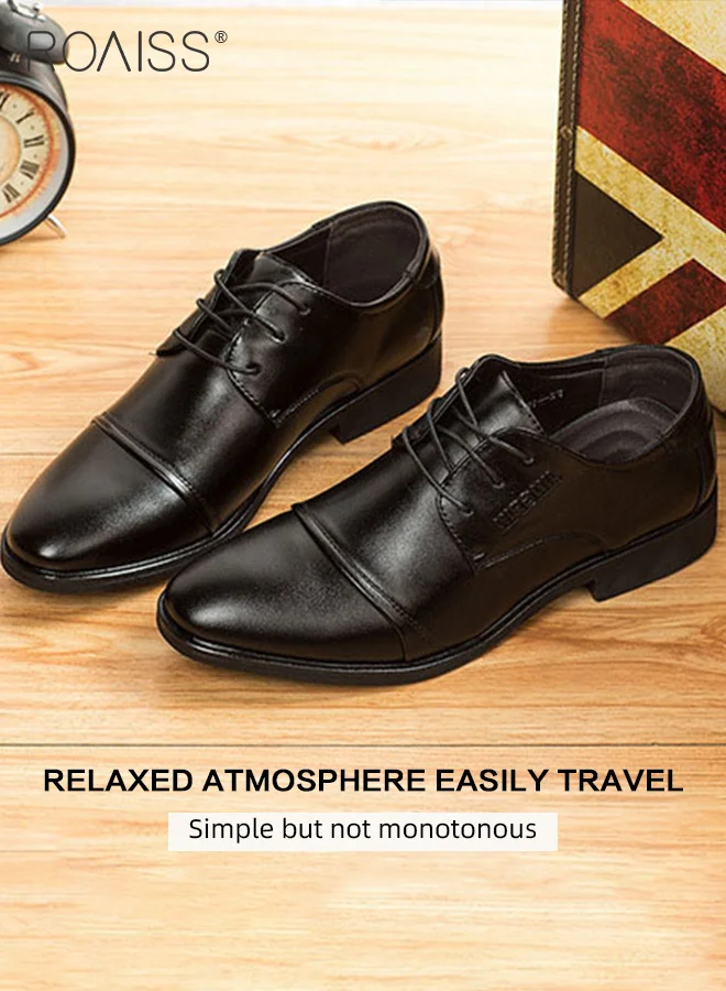 Roaiss Men's Classic Leather Business Shoes Non-slip Lace-up Formal Wedding Footwear (Black) 5pozx