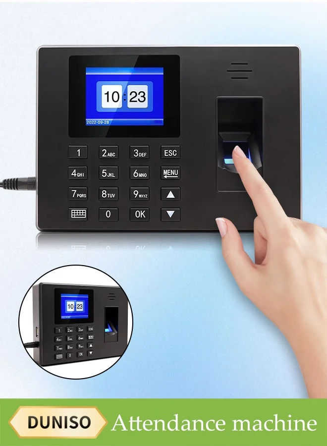 DUNISO Biometric Fingerprint Attendance Machine, Intelligent Employee Time Clock Recorder for Office (1 Unit) dji1l