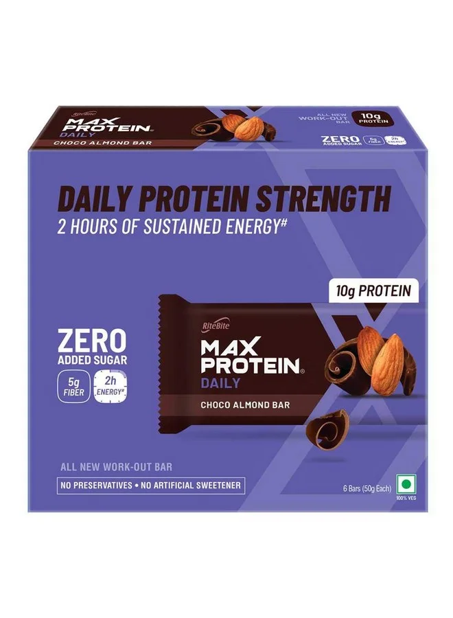 RiteBite Max Protein Daily Choco Almond Bars with 10g Protein and Fiber (Pack of 6, 300g) swa3w