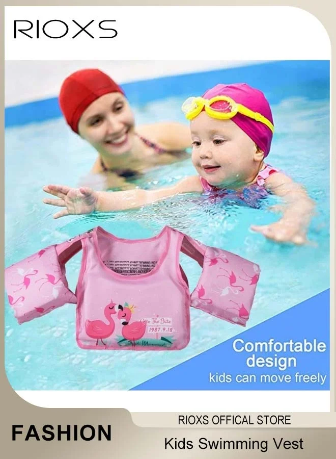 RIOXS Toddler Swim Vest Kids Swimming Jacket with Buckle and Arm Floaties (Pink Flamingo, 2-6 Years) cuwmf