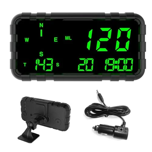 OinDoDi Digital GPS Heads Up Display Speedometer with Compass and Driving Alerts for Cars and Trucks (Universal Fit, 1 Unit) f5udf