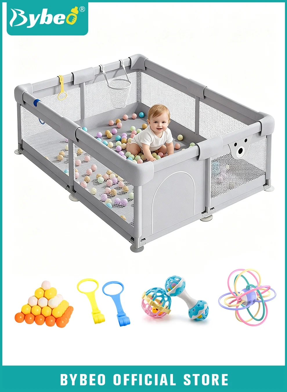 Bybeo Baby Playpen Activity Center with Ocean Balls and Basket (150cm) 75i3g