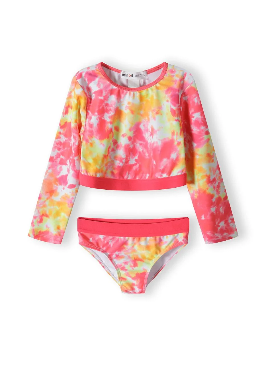MINOTI Girls Long Sleeve Swim Set Tie Dye Coral (Kids, 122-128 cm) avn35