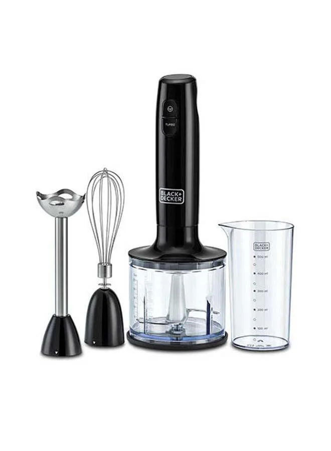 Premium 3-in-1 Hand Blender Set with Stainless Steel Blades, Dual Speed Control, 600mL Chopping Bowl and 500mL Beaker (Black) xzyzc