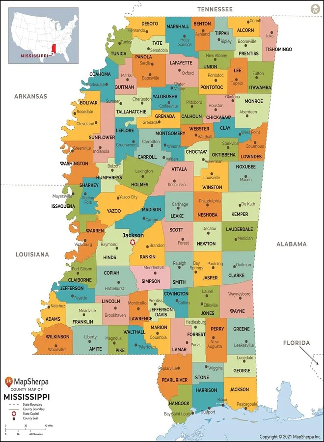MapSherpa Mississippi Counties Map Premium Laminated Wall Chart (91.4 cm x 102.9 cm) i0bko