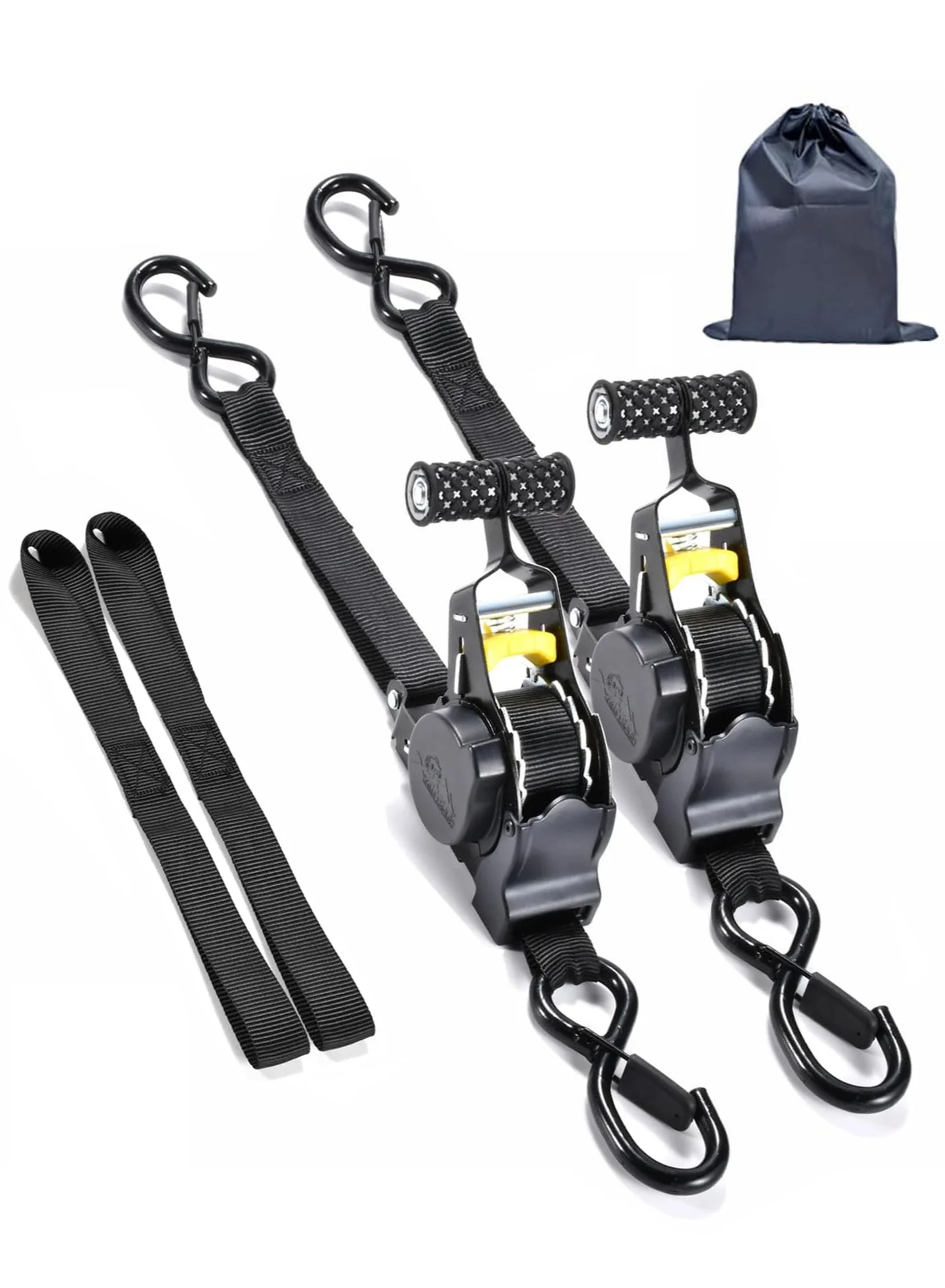 WALALLA Retractable Ratchet Tie Down Straps Heavy Duty Cargo Securing Set with S Hooks and Storage Bag (680kg Breaking Strength, 2 Pack) 3g9su
