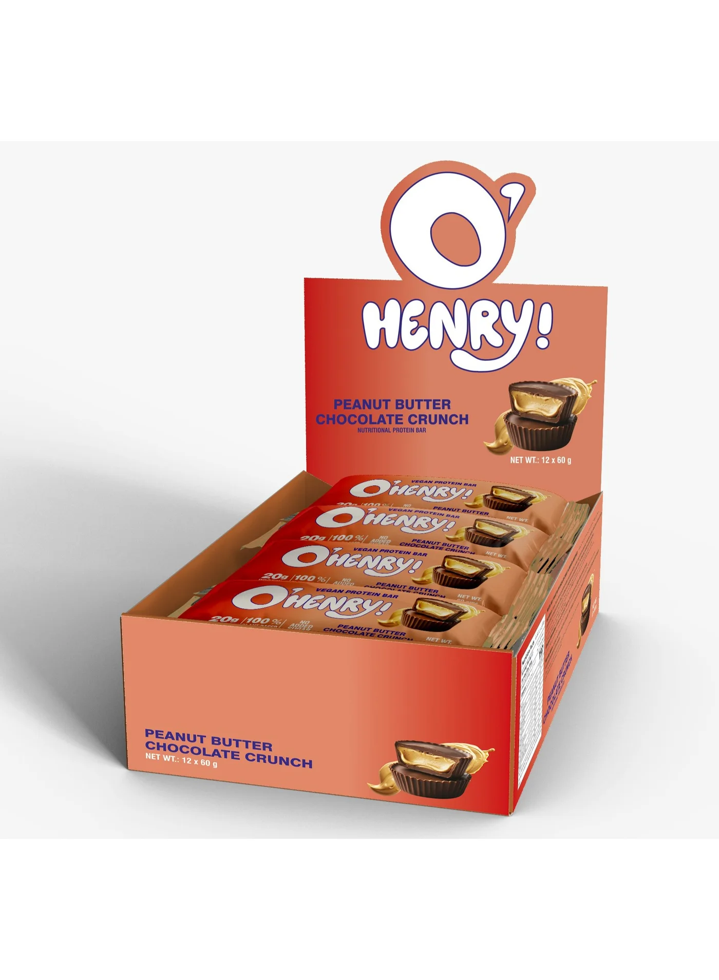 O'HENRY NUTRITION Vegan Protein Bar Peanut Butter Crunch (20g Protein, 12 x 60g Pack) e76ub
