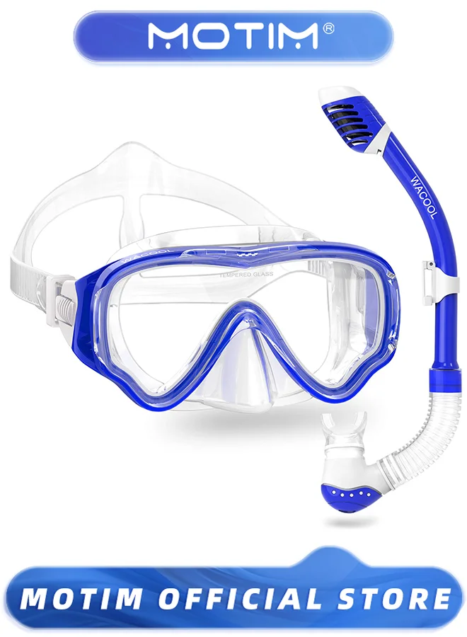Motim Professional Snorkel Mask Anti-Fog Tempered Glass Wide View Diving Gear (Adults and Kids, One Size) bt89b