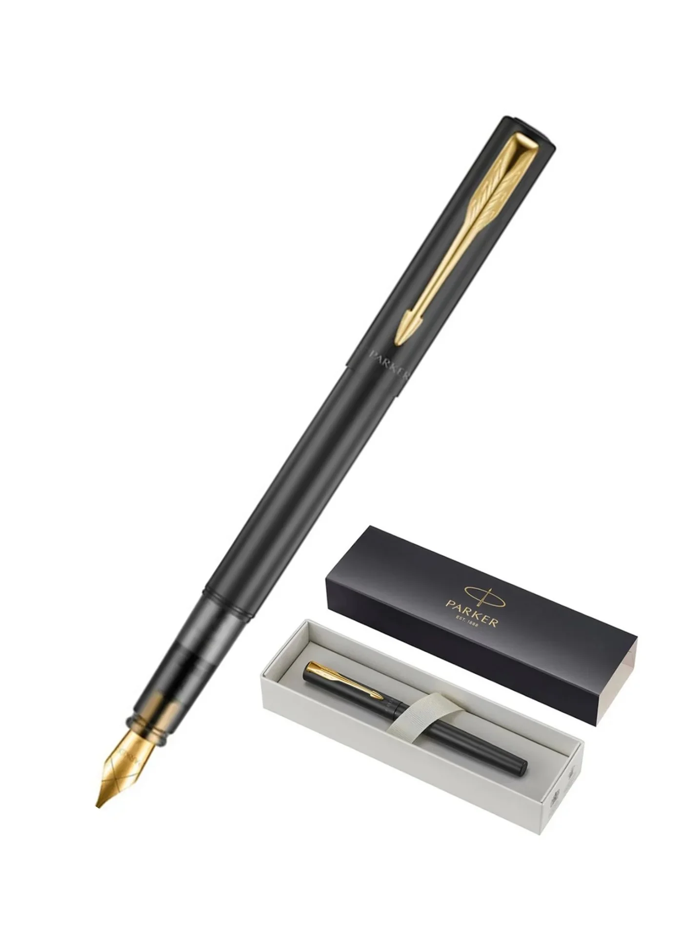 Premium Fountain Pen Fine Tip Black Barrel With Gold Trim (1 Piece) pyz3o
