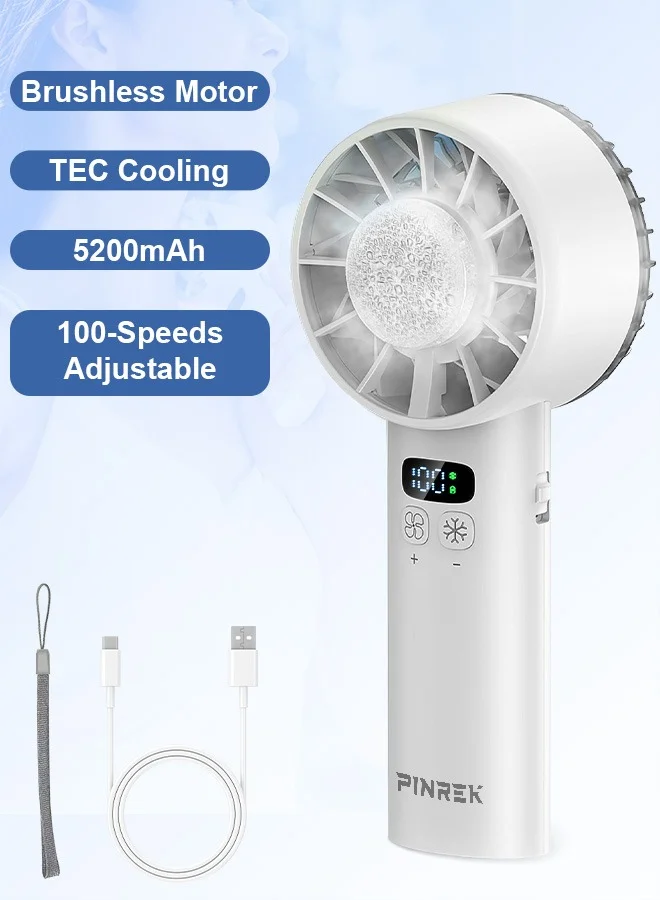 PINREK Portable Handheld Fan High-Speed Turbofan with TEC Semiconductor Cooling and Digital Display (5200 mAh, 100-Speed Adjustable) lxgxq