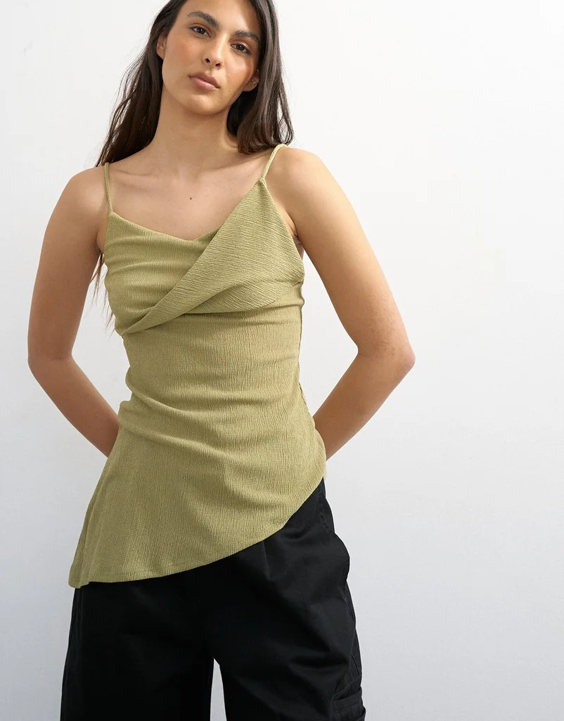 Clara Crinkle Texture Cami Top Premium Sleeveless Blouse for Women (Solid, Medium) bvq1z