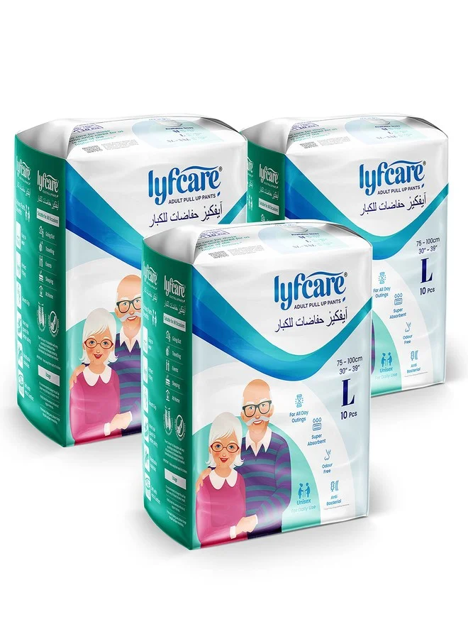 Lyfcare Adult Diapers Pants Large Size (L) - 90 Units (Pack of 3) | Unisex Premium Absorbent Underwear for Incontinence (Waist 75-100 cm) hw8nj