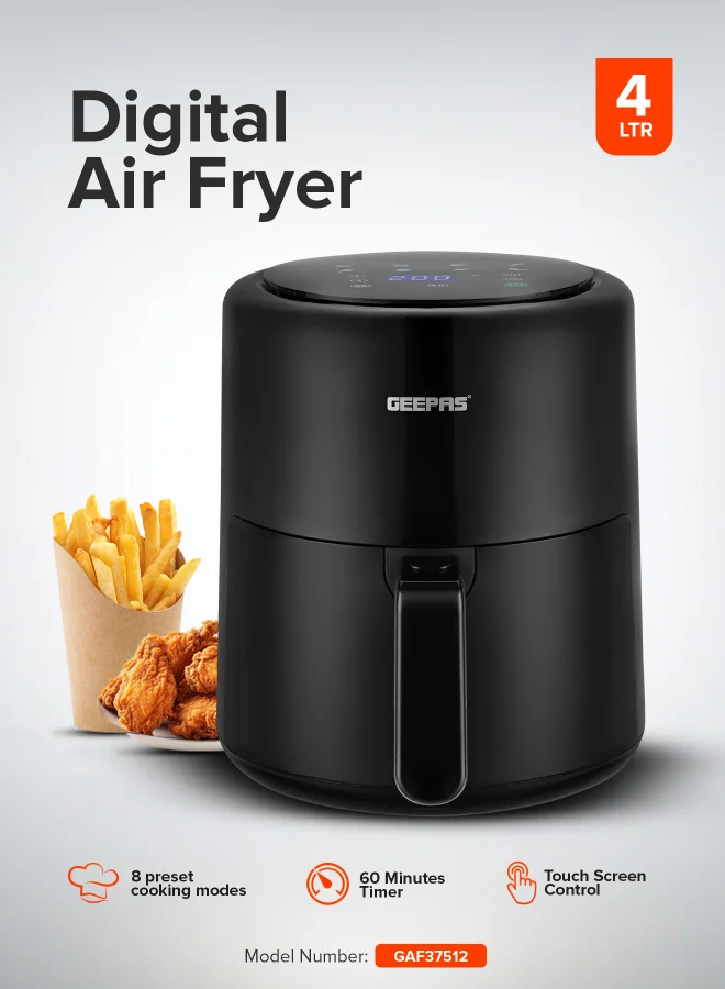 Geepas Digital Air Fryer with Vortex Technology and Touch Screen Control (Black, 4 L) eqyvn