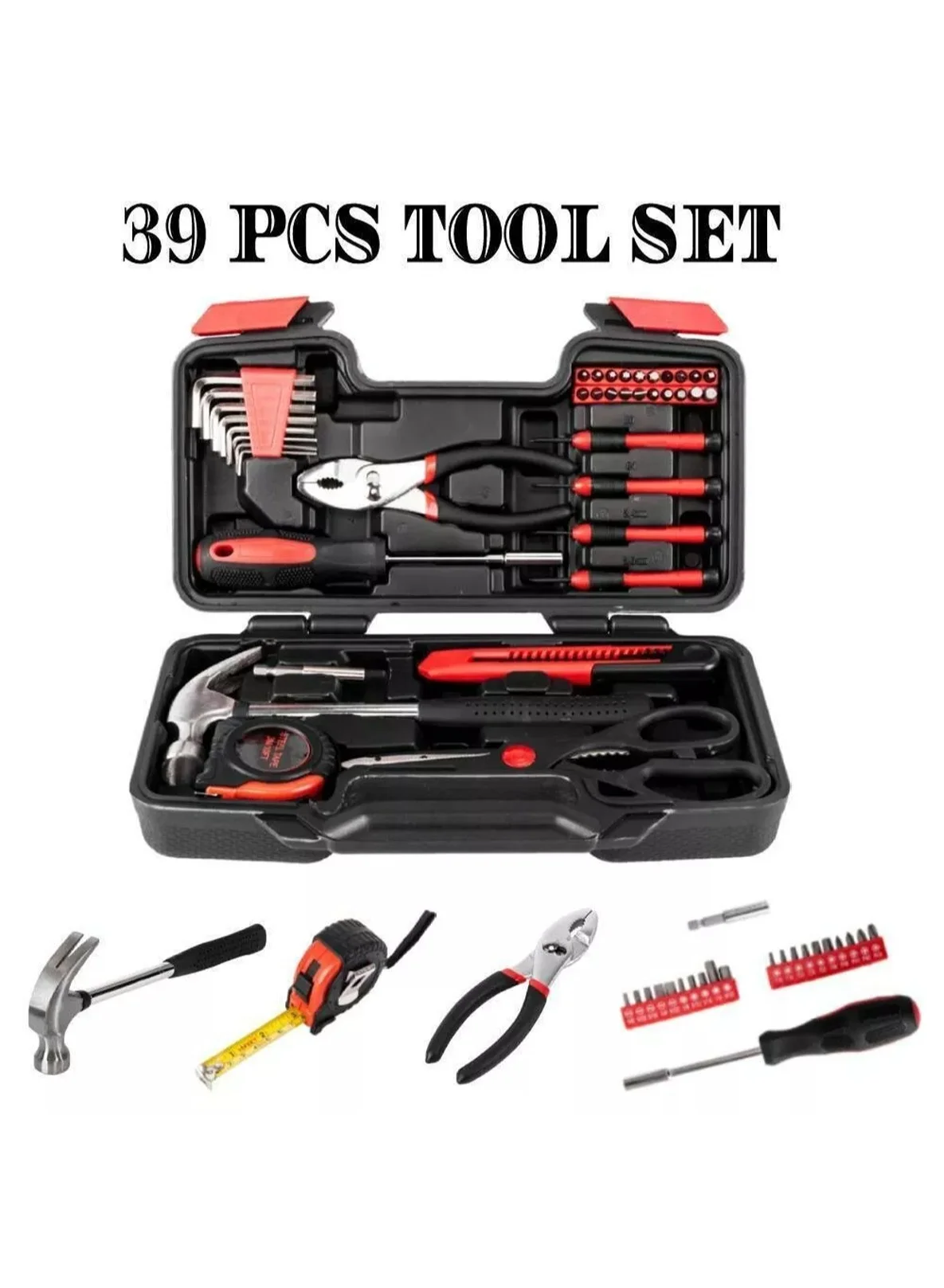 LOOPITYS 39-Piece Hand Tool Set Professional Household Repair Kit with Durable Storage Case (39 Pieces) tvbrm
