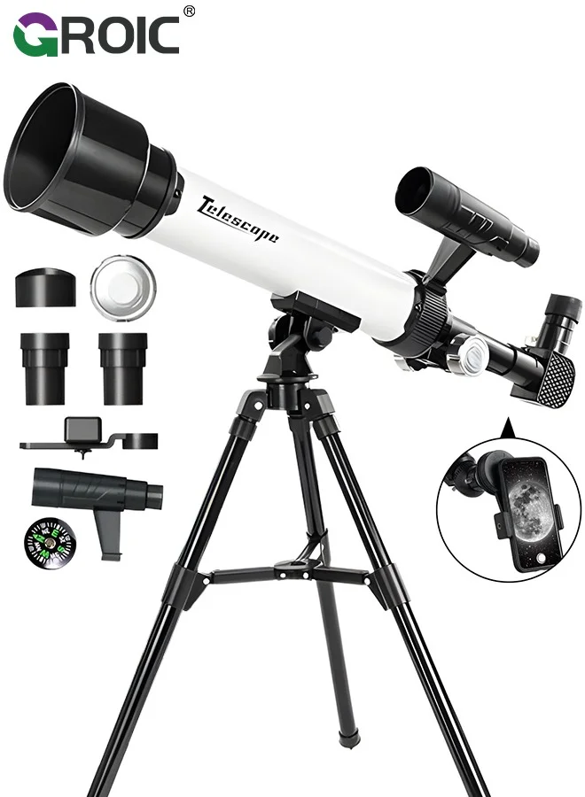 GROIC Astronomical Refracting Telescope with Tripod and Phone Adapter (30X & 60X Magnification, Portable for Beginners) f6rfd