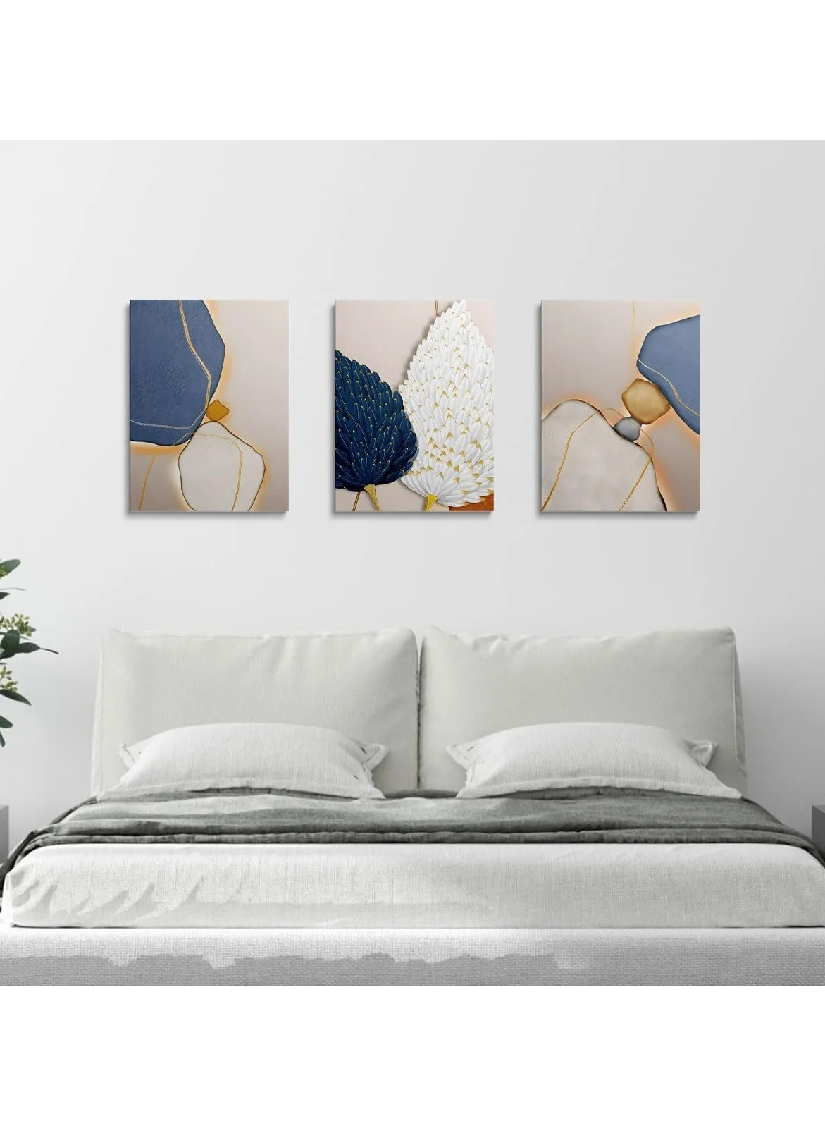 RATSAW Framed Canvas Wall Art Set Modern Blue and White Abstract Prints for Living Room and Bedroom (3 Pieces, 30x40 cm) 1s1pf