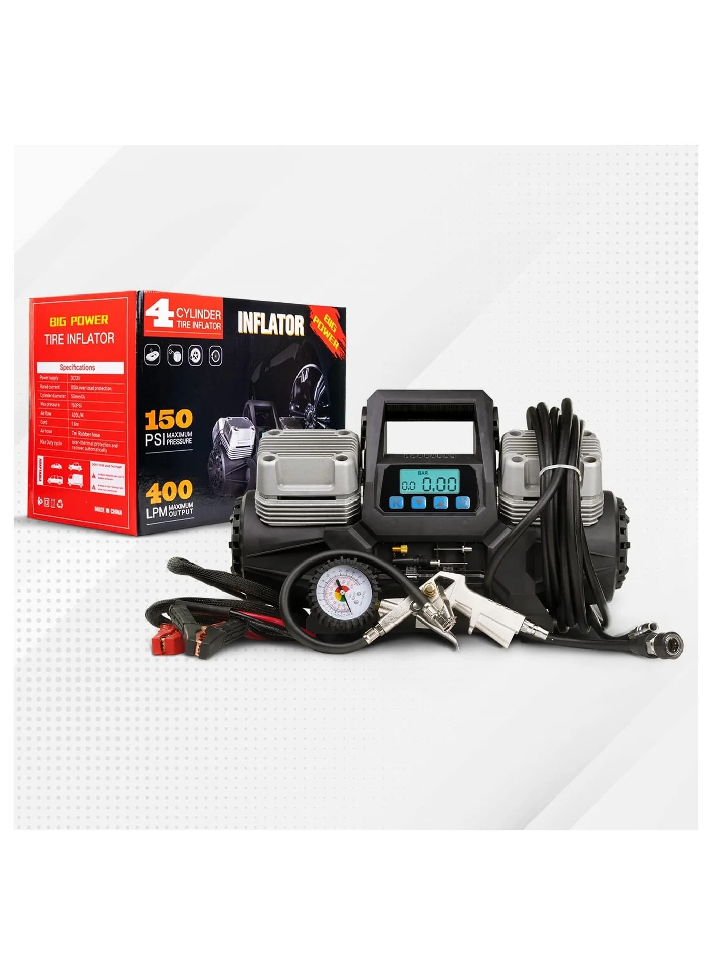 Golden Camel 4 Cylinder Car Air Compressor Heavy-Duty Portable Tire Inflator (150 PSI, 4x4 Vehicles) odhfv