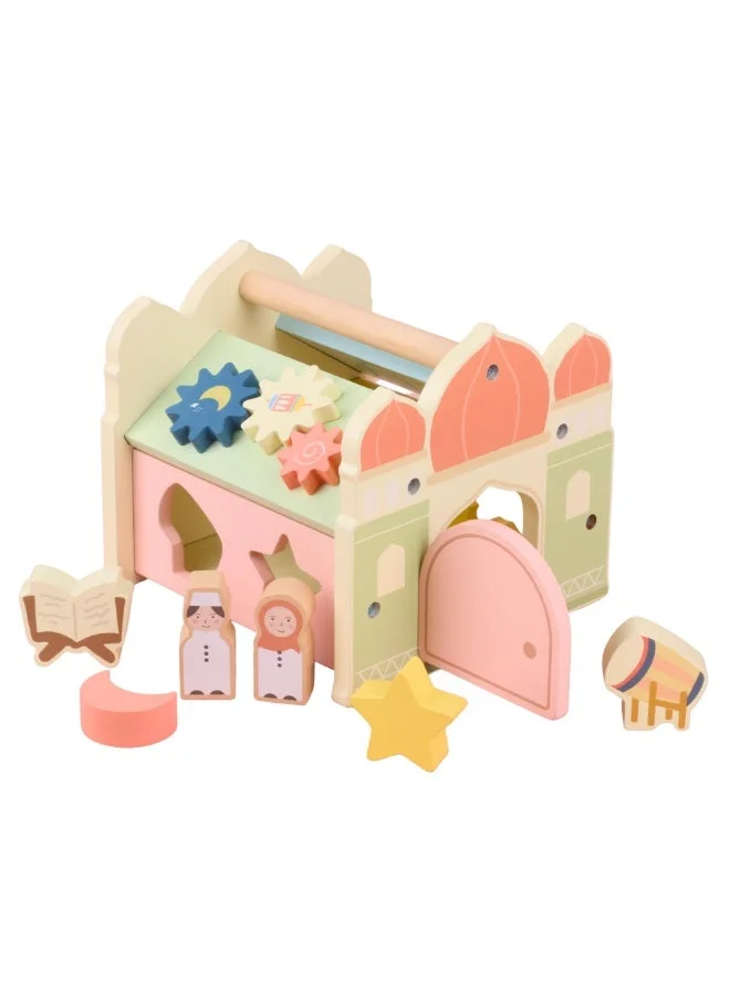 HanaBee Islamic Montessori Shape Sorter Wooden Mosque Educational Toy for Toddlers (Multicolor, 1 Set) m31zr