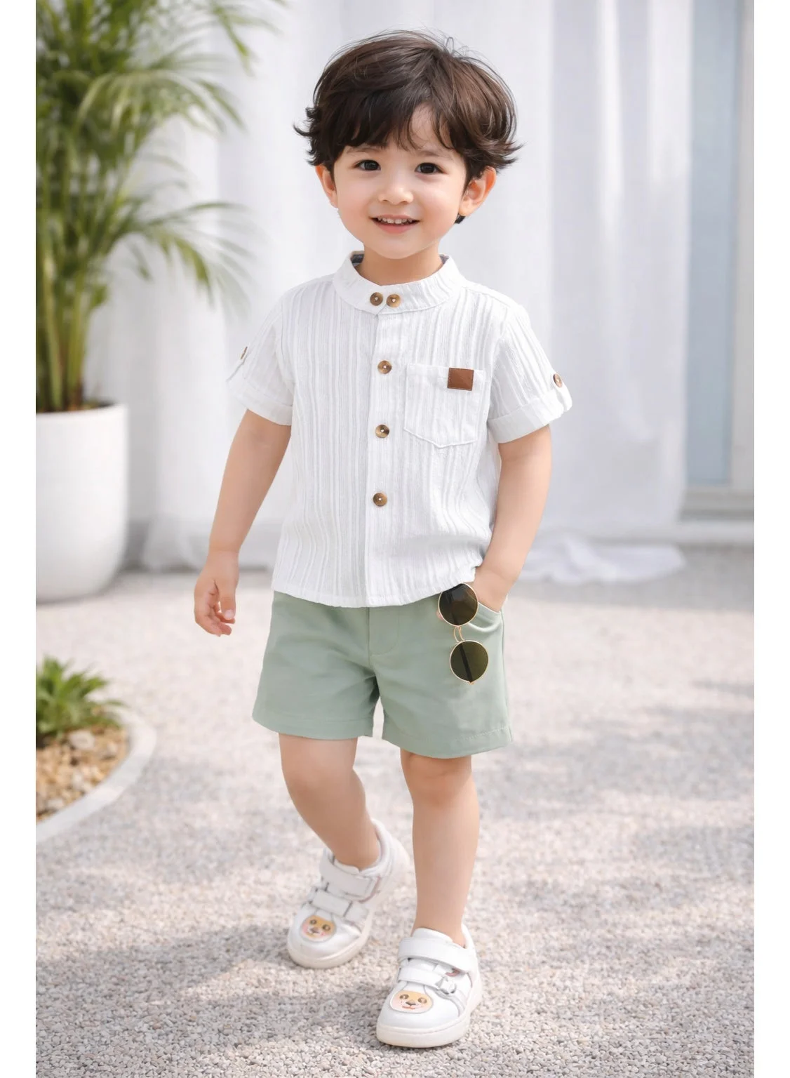 Smarties AE Baby Boys 2-Piece Summer Outfit Set Textured Short Sleeve Shirt and Shorts (18-24 Months) ue6gp