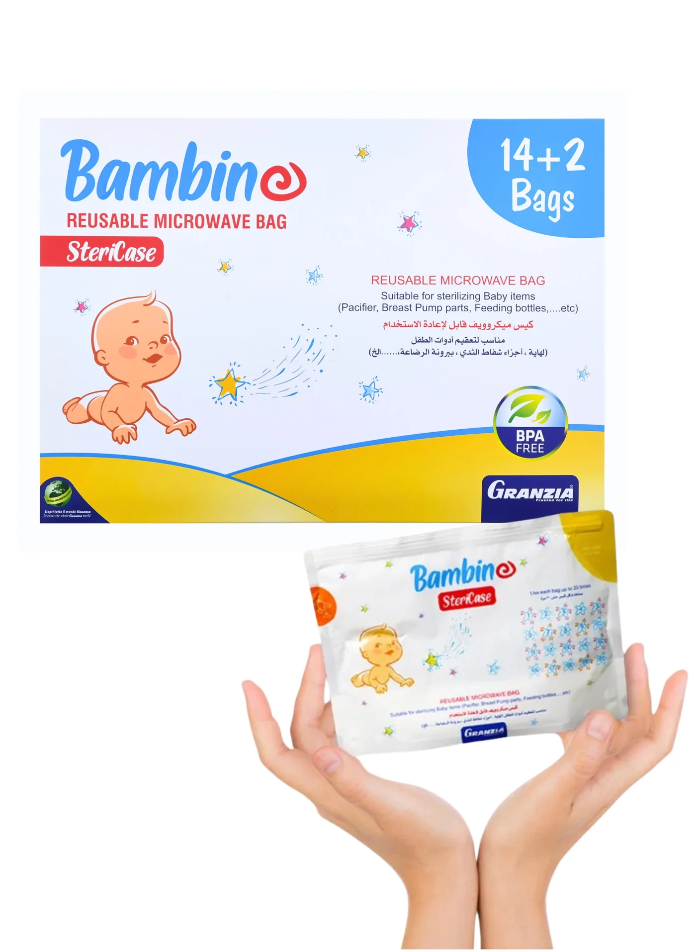 Granzia Microwave Steam Sterilizer Bags for Baby Feeding Accessories (BPA-Free, 16 Pack) zoy8m