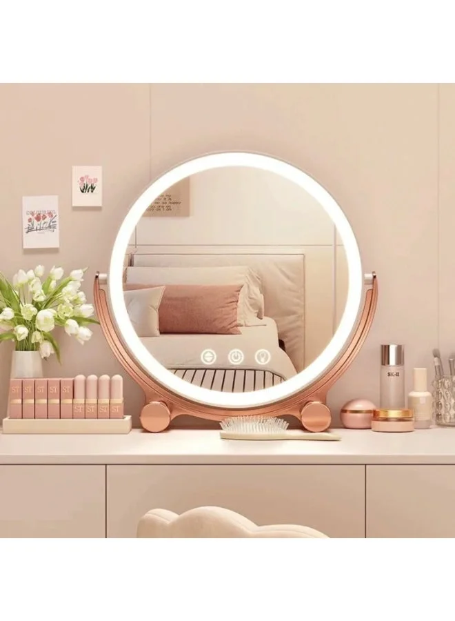 ARABIQO Lighted Vanity Mirror, 3-Color Dimmable LED Makeup Mirror, 360¡ã Rotation Tabletop Mirror for Dressing Table (25.4x22.9 cm) b649g