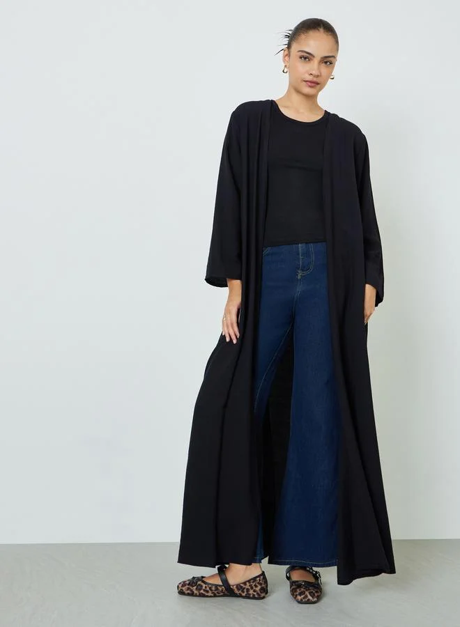 Amirah Open Front Abaya Premium Solid Black Lightweight Modest Wear for Women (One Size) 15owt