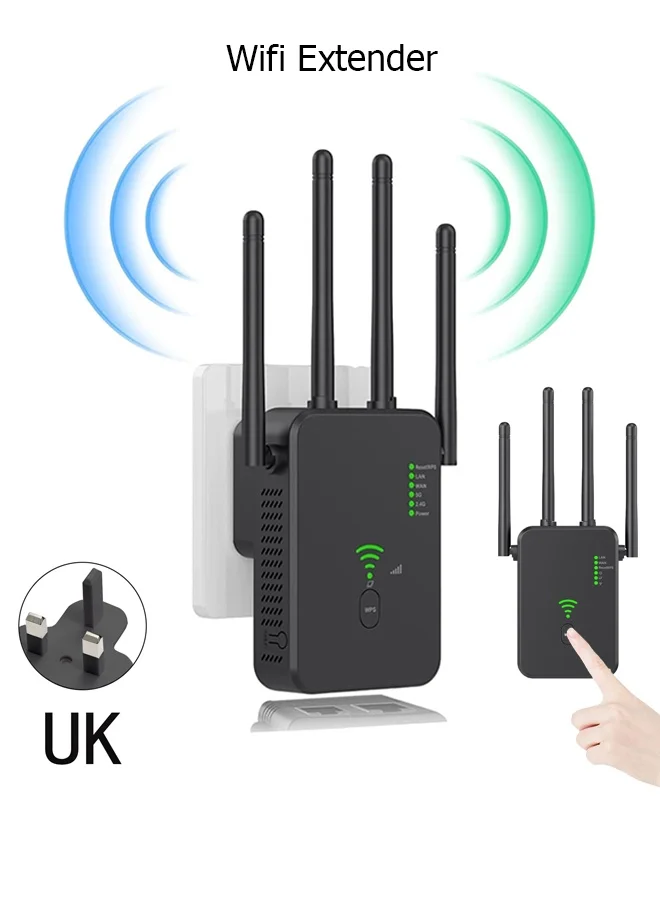 Wffo Wi-Fi Signal Extender and Repeater with 4 High-Gain Antennas (300 Mbps, Black) 8q3ao