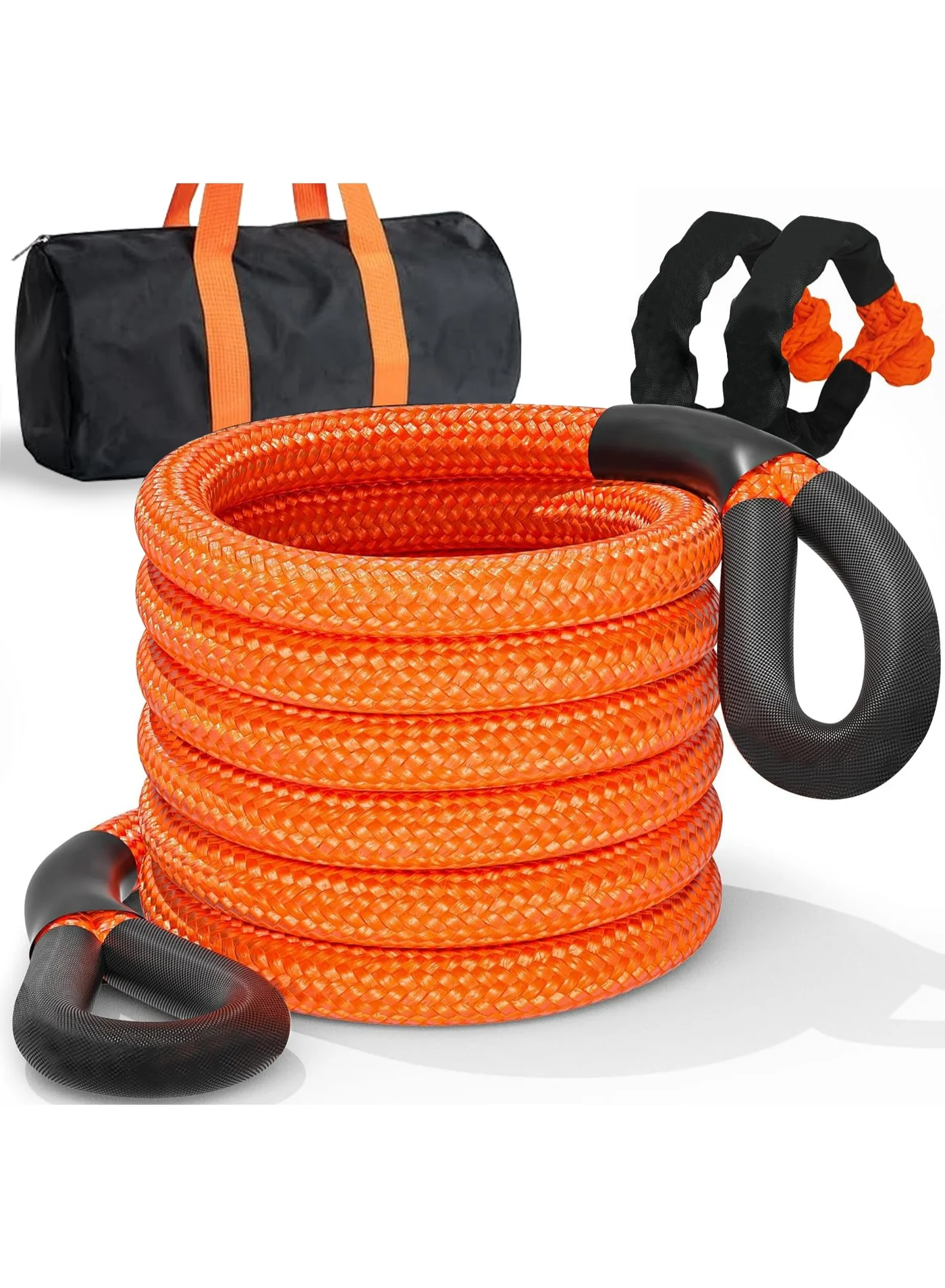 Oasisgalore Kinetic Recovery Tow Rope with Soft Shackle Heavy Duty Snatch Strap for Offroad Vehicles (Orange, 25mm x 9m) 23ls4
