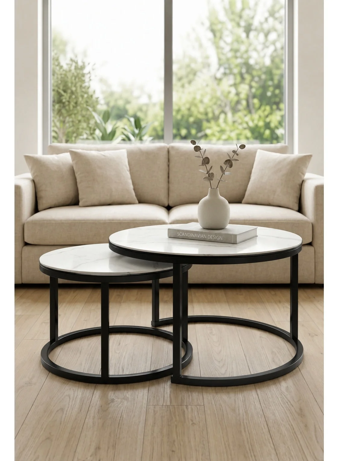 GAIA Home Ceramic Round Nesting Coffee Table Set with Metal Frame (2 Pieces, 80cm and 60cm) 6izu4