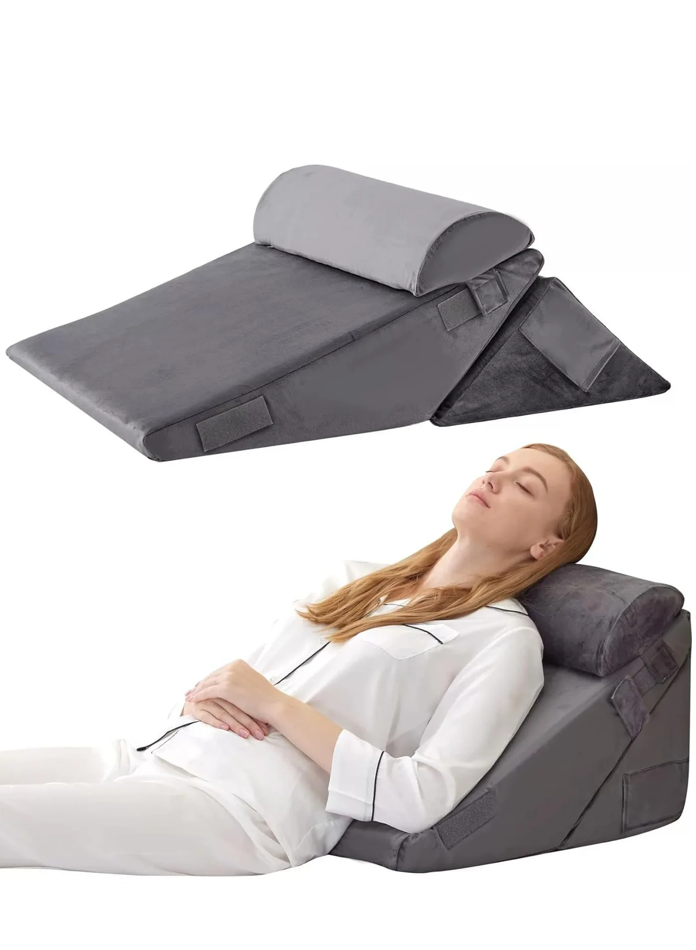NIUB Adjustable Wedge Pillow Set Premium Memory Foam Back Support Cushion for Sleeping and Postoperative Care (4-Piece Set) h4cvm