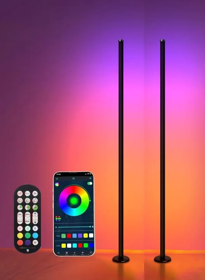 Premium RGB LED Corner Floor Lamp Set, Color Changing Gaming Light with App & Remote Control (2 Pieces, 10W) qfk6i