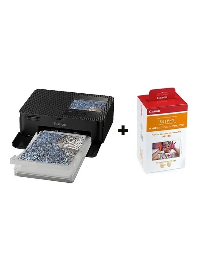 Compact Photo Printer with 108 Sheet Paper and Ink Set (Black) fofi6