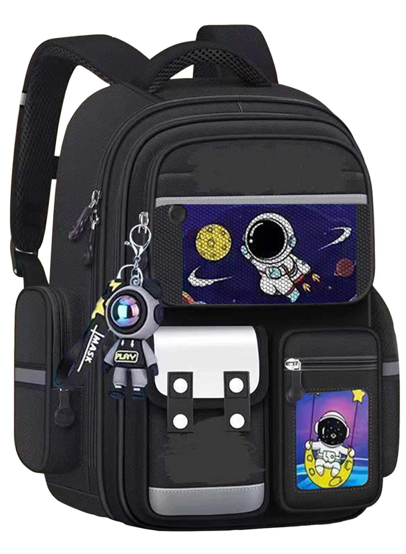 Premium Kids School Backpack Space Pattern Lightweight Durable Bookbag for Elementary Students (Black, 40cm x 30cm x 15cm) whmco