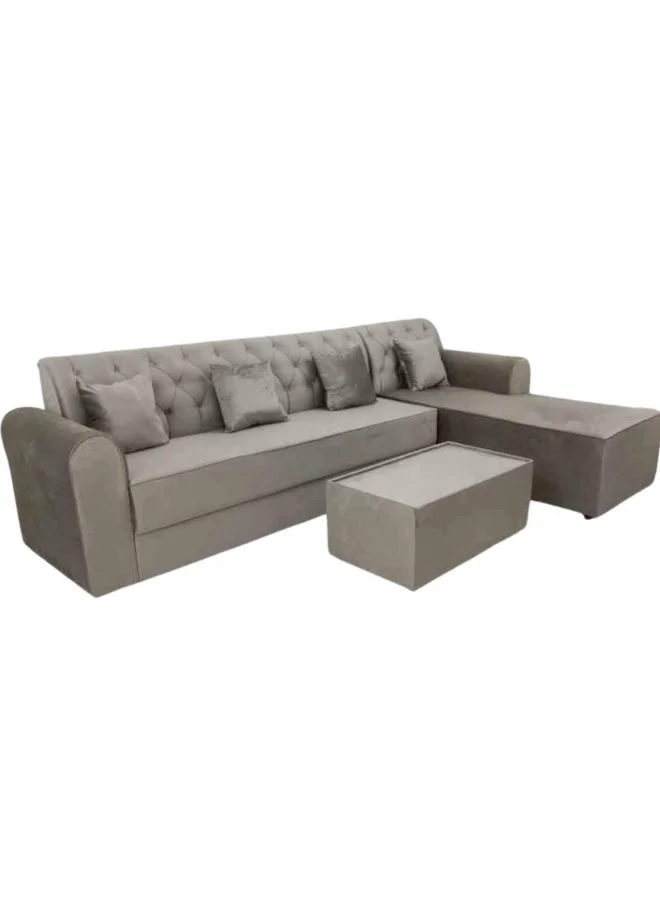 Maharat Al Bahar L-Shape 5-Seater Sofa Set with Coffee Table and Pillows (Beige, 250x80x80 cm) vgjqy