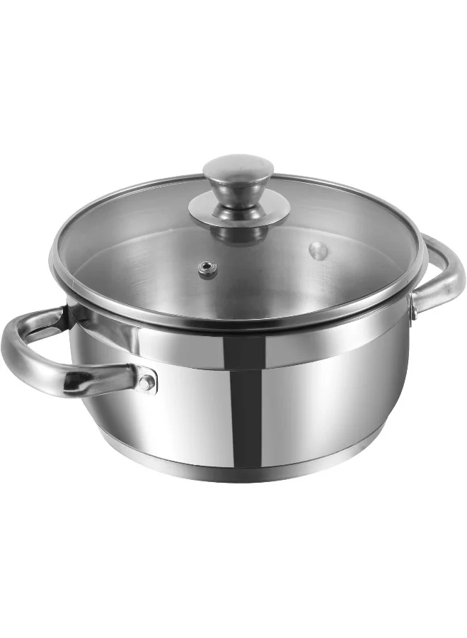 VINOD Two Tone Stainless Steel Saucepot with Glass Lid (Silver, 5.2 L, 24 cm) Induction Compatible Professional Cookware 31r9w