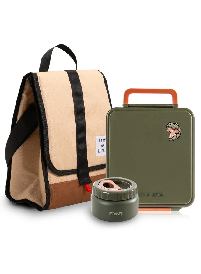 Eazy Kids Insulated Lunch Bag with Jumbo Bento Box (Green, 1 Set) lx9il