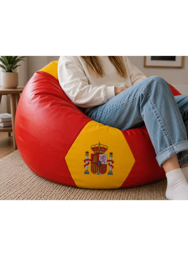 Premium Spain Football Style Bean Bag Chair (Faux Leather, 80 cm x 80 cm) - Comfortable Seating for Kids and Adults niefi