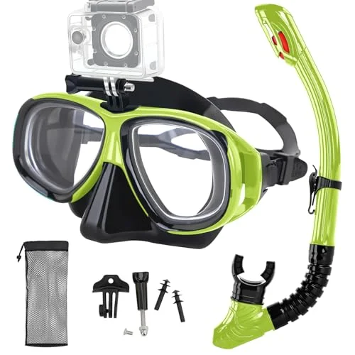 Body Professional Snorkeling Set with Optical Mask Full Dry Top Silicone Snorkel for Adults and Youth (Light Green, One Size) ab6y6