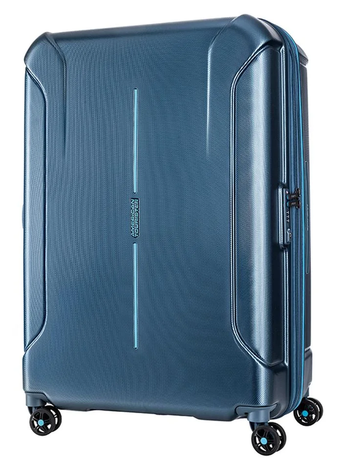 Premium Hard Shell Spinner Suitcase, Expandable Polycarbonate Travel Luggage with Security Zipper (Metallic Blue, 68 cm) 0hm64