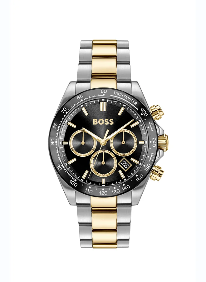 Premium Chronograph Men's Watch with Black Dial and Two-Tone Stainless Steel Bracelet (One Size) 59mp4