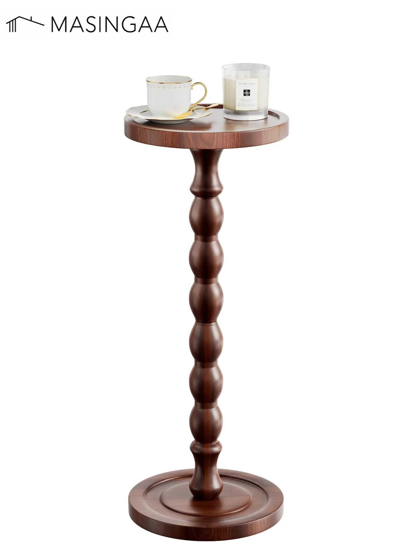 MASINGAA Solid Wood Side Table, Premium Compact End Table for Living Room and Bedroom (Dark Walnut, 24 cm W x 60 cm H) 4a702