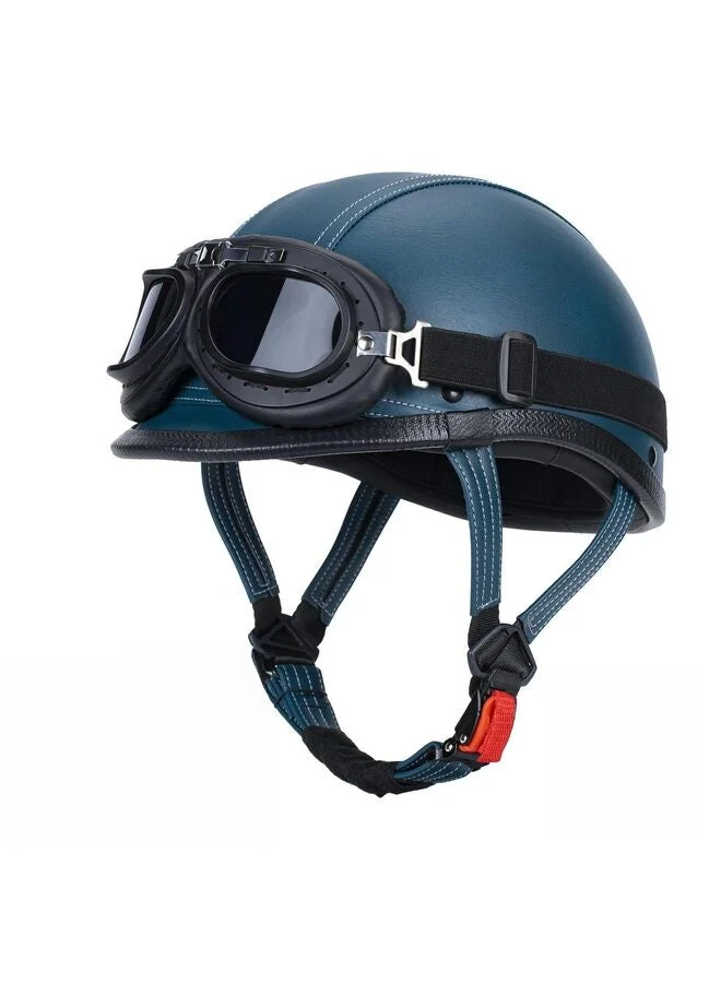 LAMAY Retro Motorcycle Helmet Vintage Open Face Half Helmet (Blue, XXL) idek0