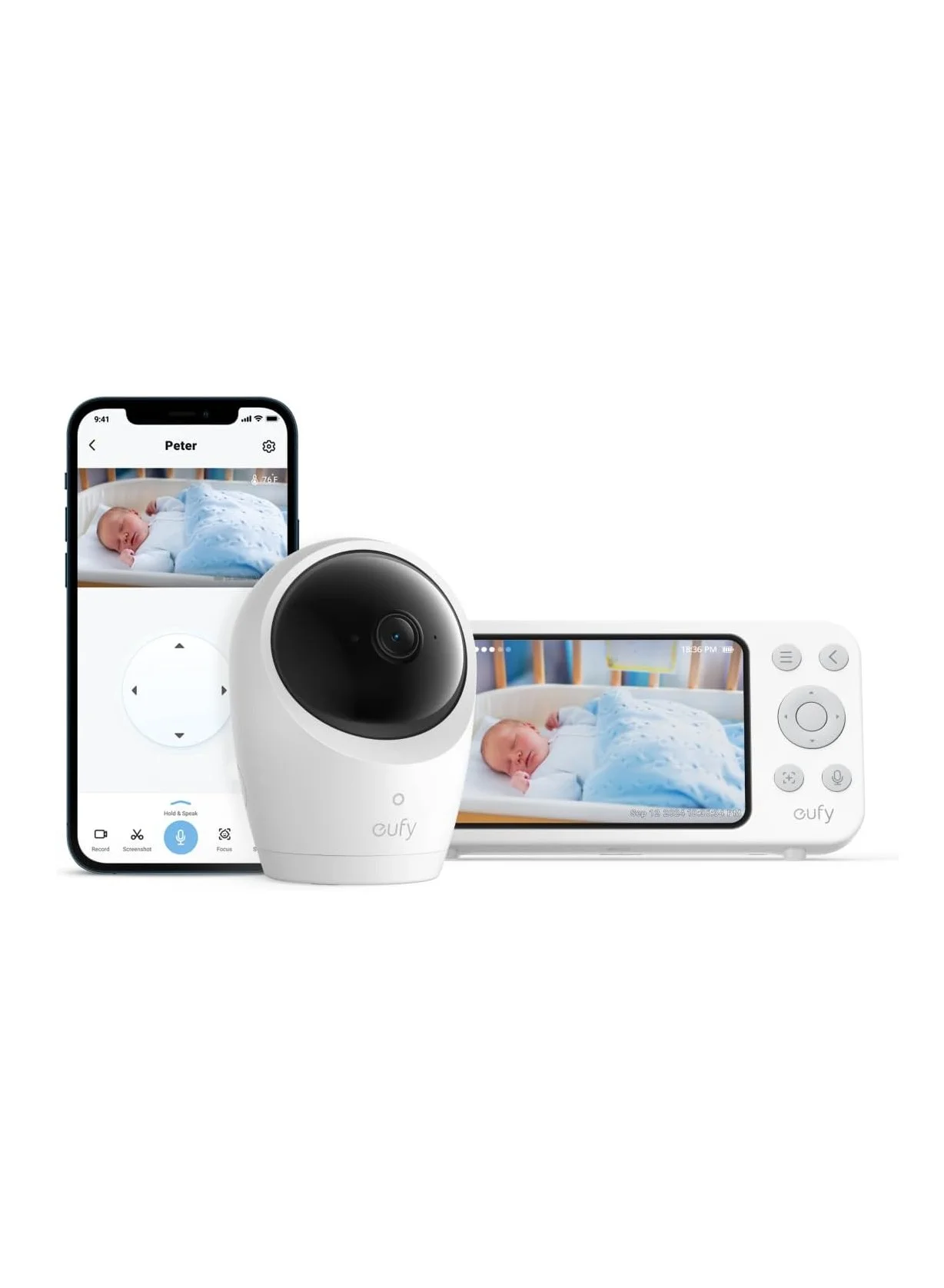 Premium 2K Baby Monitor with Pan-Tilt Camera and Hybrid Connectivity (White, 1 Unit) pndjz