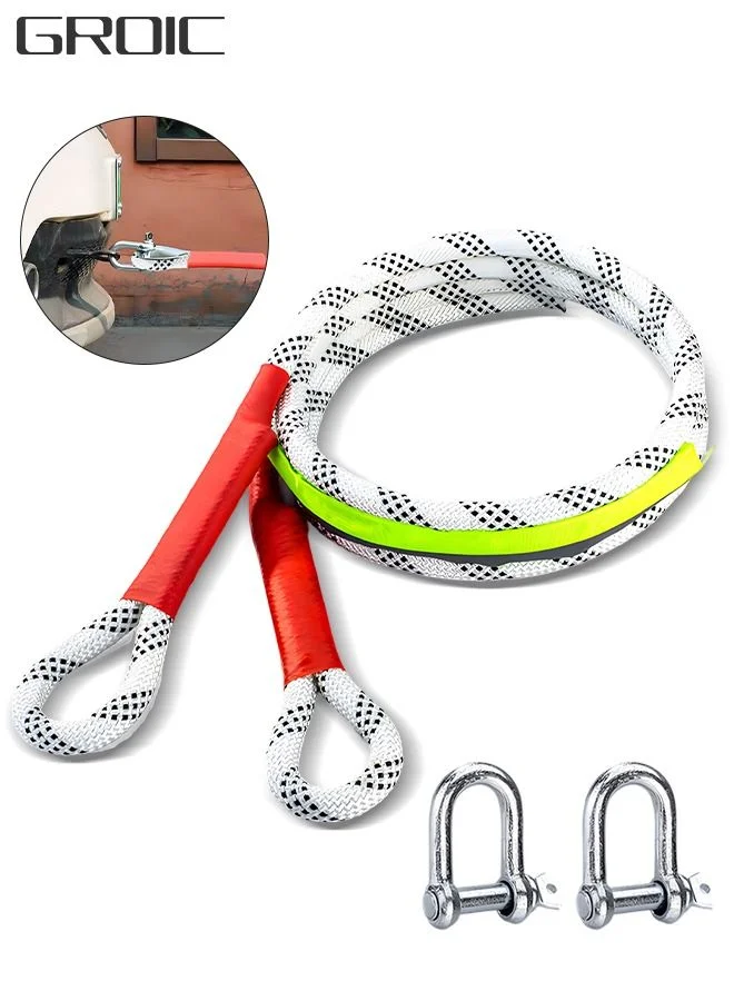 GROIC Kinetic Recovery Tow Rope Heavy Duty Double Braided Strap with 2 U-Ring Bow Shackles (300 cm, 5 Tons) arxmy