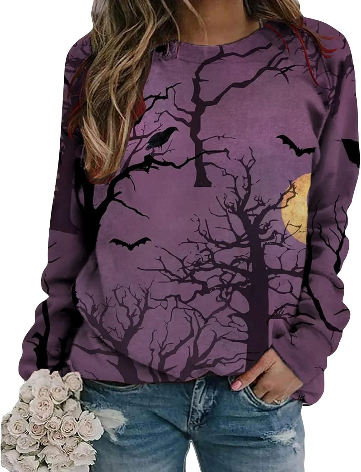 Cheekyglo Women Halloween Graphic Crewneck Sweatshirt Oversized Long Sleeve Fall Winter Top (Multicolor, Large) b9r2l