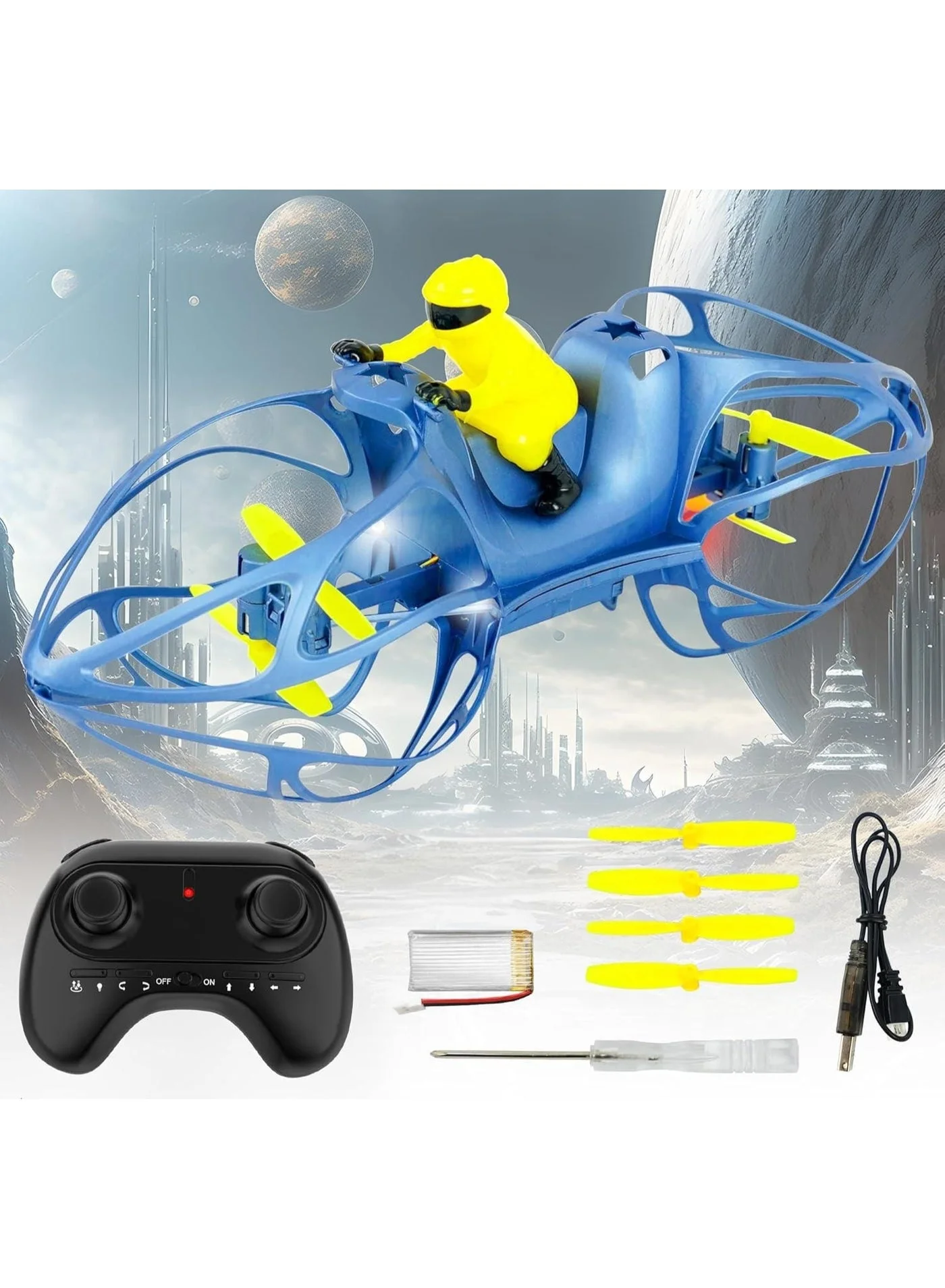MYTOYS 2-in-1 RC Flying Motorcycle Stunt Drone for Kids, Remote Control Quadcopter with 360-Degree Flip and Altitude Hold (1 Set) 2dekw