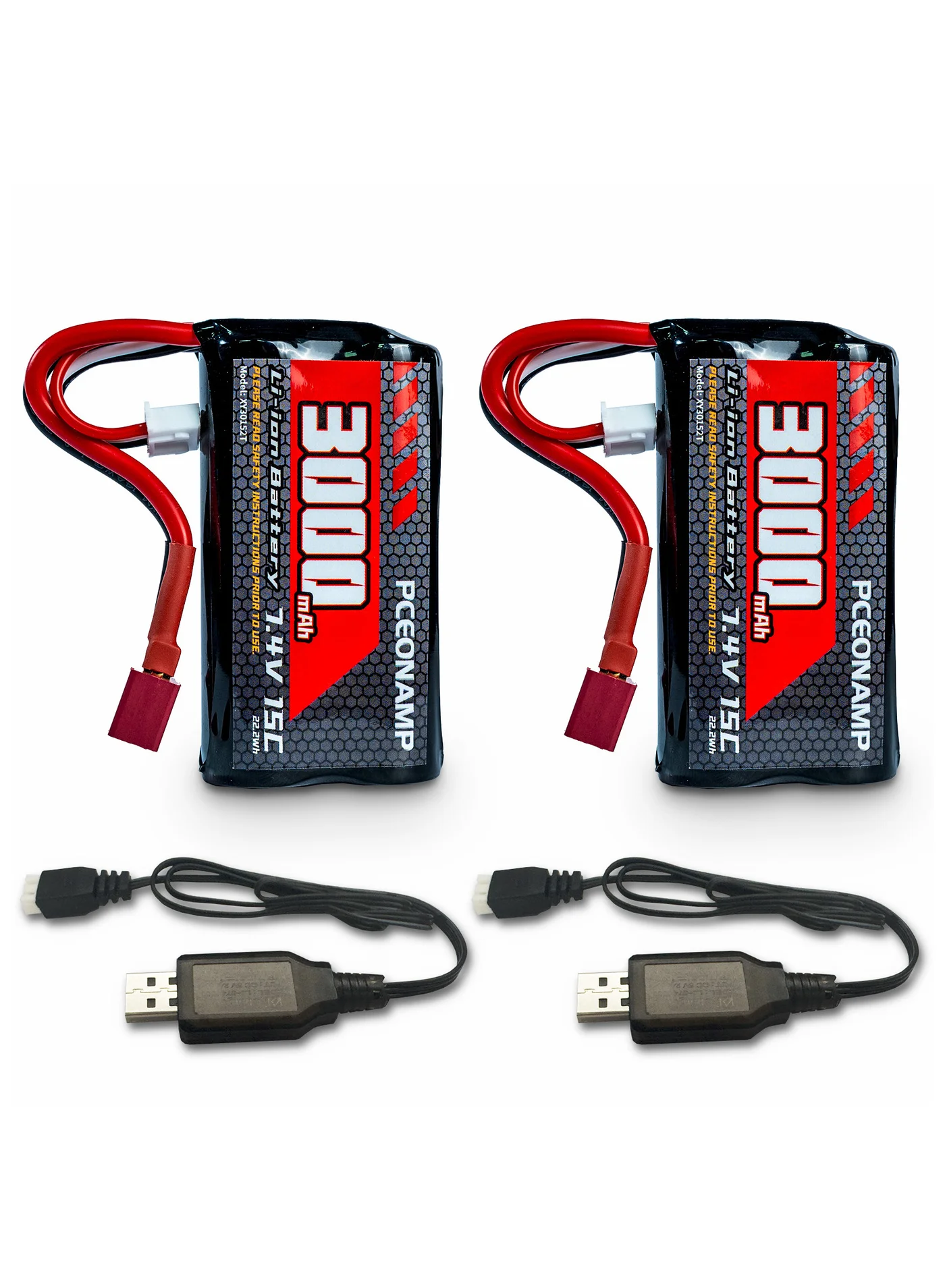 PCEONAMP 7.4V 3000mAh 2S Li-ion Rechargeable Battery with T Plug for High-Speed RC Cars and Trucks (3000mAh) is9w3