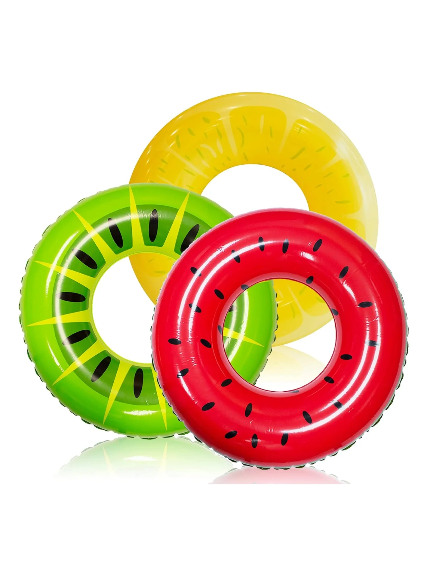 GUDOO Inflatable Pool Floats Set, Durable PVC Swim Rings for Summer Water Activities (3 Pack, Assorted Tropical Patterns) 8tyi6