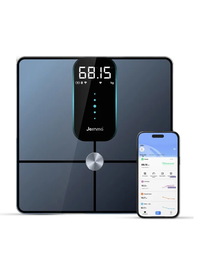 Jeroma Smart Body Composition Scale, Digital Bathroom Analyzer with Bluetooth App Sync, 180kg Capacity (28x28cm, Tempered Glass) u1l2k